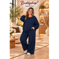 2-delige soft jogger set met zilveren studs - one size (46-54) - donkerblauw