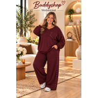 Dames joggingpak 2-delig met zilveren studs, grote maten 46-54 – bordeaux