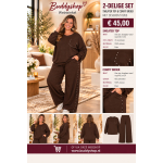 Dames joggingpak 2-delig met zilveren studs, grote maten 46-54 – bruin
