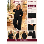Dames joggingpak 2-delig met zilveren studs, grote maten 46-54 – zwart