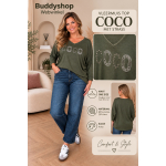 Dames Top COCO – Legergroen – V-hals – Lange Mouwen