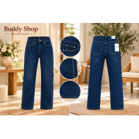 Dames Wide Leg Jeans met studs – Donkerblauw