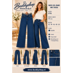 Dames Wide Leg Jeans met studs, donkerblauw, maat 42 tot en met 50