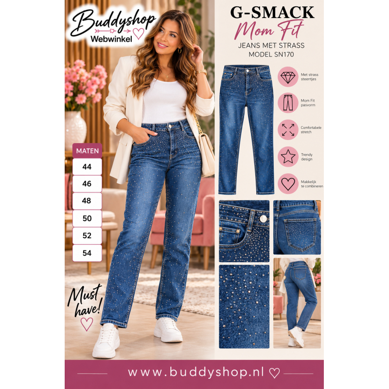 G-Smack Mom Fit Damesjeans met Strass – Blauw