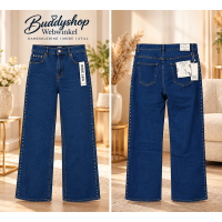 Dames Wide Leg Jeans met studs, donkerblauw, maat 42 tot en met 50
