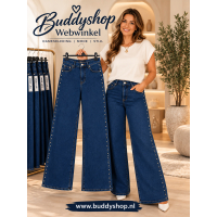Dames Wide Leg Jeans met studs, donkerblauw, maat 42 tot en met 50