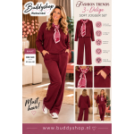 Dames 3-Delige Soft Joggerset met Sjaal Bordeaux Rood