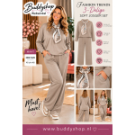 Dames 3-Delige Soft Joggerset met Sjaal – Taupe