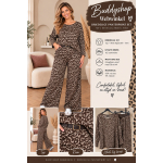 Dames Driedelige Set – Bruin Beige Panterprint – Wijde Broek met Riem