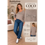 Dames Top COCO – Taupe – V-hals – Lange Mouwen