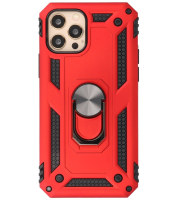 Iphone 12 Pro Max Pantser Hoesje met Ring Houder Rood