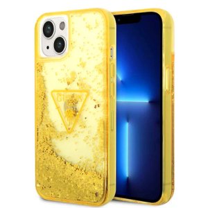 Guess iPhone 14 & 13 Hardcase Backcover Liquid Glitter Translucent Yellow