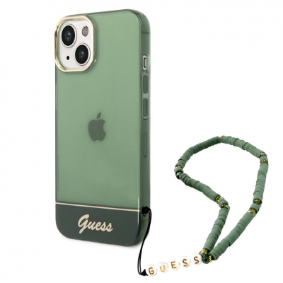 iPhone 14 Hardcase Backcover Doorzichtig met koord Guess Groen