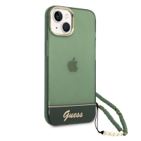 iPhone 14 Hardcase Backcover Doorzichtig met koord Guess Groen
