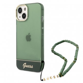 iPhone 14 Hardcase Backcover Doorzichtig met koord Guess Groen