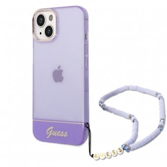 iPhone 14 Hardcase Backcover Doorzichtig met koord Guess Paars