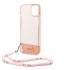 iPhone 14 Hardcase Backcover Doorzichtig met koord Guess Roze