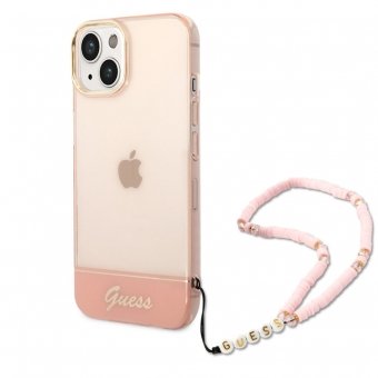 iPhone 14 Hardcase Backcover Doorzichtig met koord Guess Roze