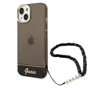 iPhone 14 Hardcase Backcover Doorzichtig met koord Guess Zwart