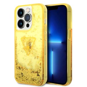 Guess iPhone 14 Pro Max Hardcase Backcover Liquid Glitter Translucent Yellow