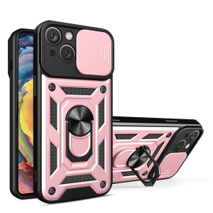 Hybrid Armor Camshield hoesje voor iPhone 14 gepantserd hoesje met camerahoes roze