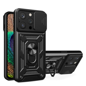 Hybrid Armor Camshield hoesje voor iPhone 14 Pro Max gepantserd hoesje met camerahoes zwart