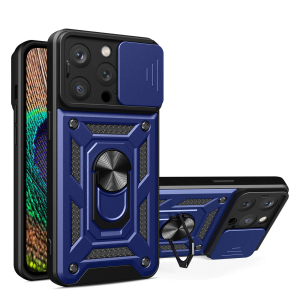 Hybrid Armor Camshield hoesje voor iPhone 14 Pro gepantserd hoesje met camerahoes blauw