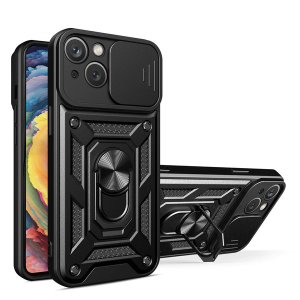 Hybrid Armor Camera Shield hoesje iPhone 14 Met Ring Zwart