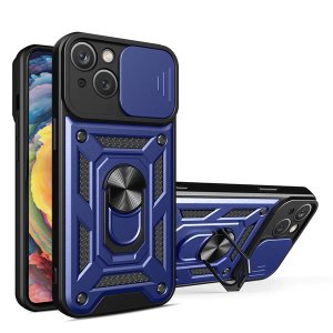 Hybrid Armor Camera Shield hoesje iPhone 14 Met Ring Blauw