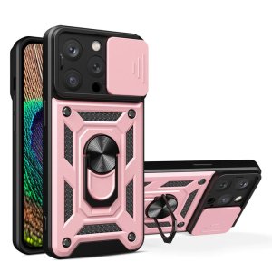 Hybrid Armor Camera Shield hoesje iPhone 14 Pro Max Met Ring Roze