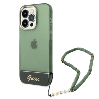 iPhone 14 Pro Hardcase Backcover Doorzichtig met koord Guess Groen