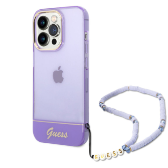 iPhone 14 Pro Hardcase Backcover Doorzichtig met koord Guess Paars