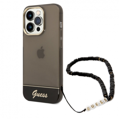 iPhone 14 Pro Hardcase Backcover Doorzichtig met koord Guess Zwart