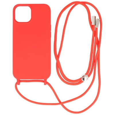 Iphone 14 TPU Hoesje Back Cover Met Koord Color Rood