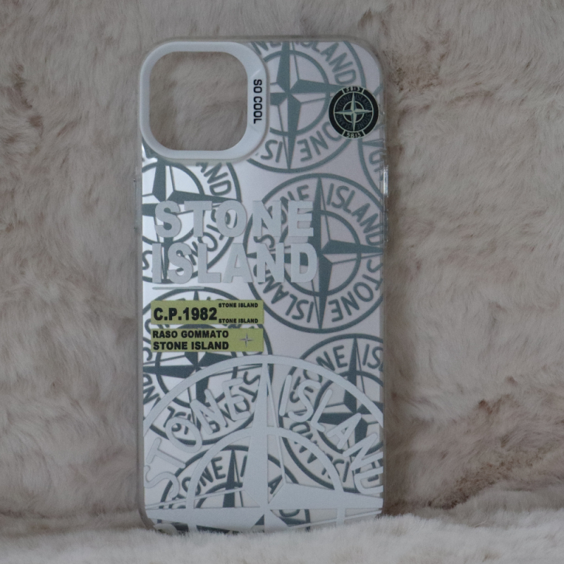 Trendy Stone Island iPhone 15 Plus hoesje Hoogwaardige Zilver kleur