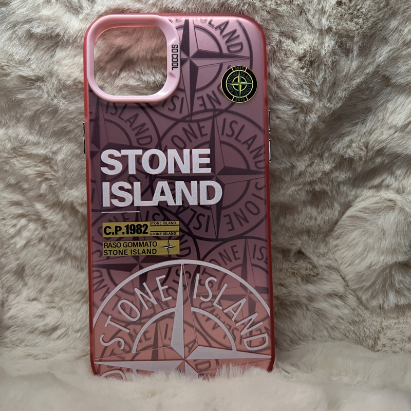 Trendy Stone Island iPhone 15 Plus hoesje Hoogwaardige Roze kleur