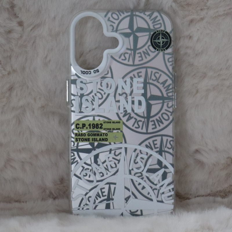 Trendy Stone Island iPhone 16 hoesje Hoogwaardige Zilver kleur