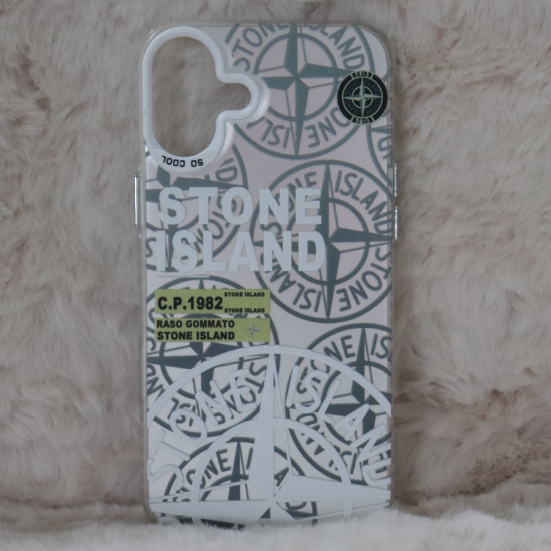 Trendy Stone Island iPhone 16 Plus hoesje Hoogwaardige Zilver kleur