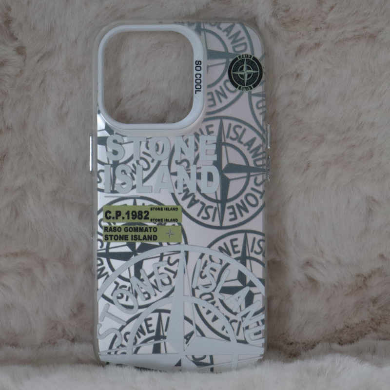 Trendy Stone Island iPhone 16 Pro hoesje Hoogwaardige Zilver kleur