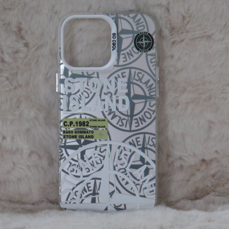 Trendy Stone Island iPhone 16 Pro Max hoesje Hoogwaardige Zilver kleur