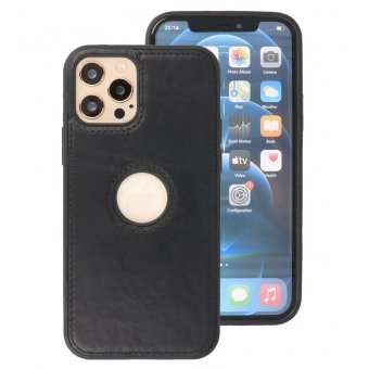 Iphone 12&12 Pro Design Leer Hoesje BackCover Zwart