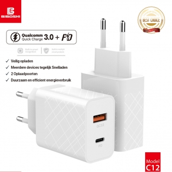 Biboshi Biboshi C12 - Thuislader | USB 3.0 18W en PD USB-C 18W