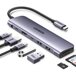 UGREEN 6-IN-1 USB-C HUB MET 2X USB-A,HDMI, USB-C, TF/SD
