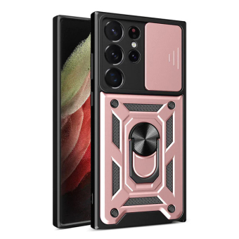 Hybrid Armor Camshield hoesje voor Samsung Galaxy S23 Ultra gepantserd hoesje met camerahoes roze