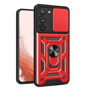 Hybrid Armor Camshield hoesje voor Samsung Galaxy S23 Plus gepantserd hoesje met camerahoes rood