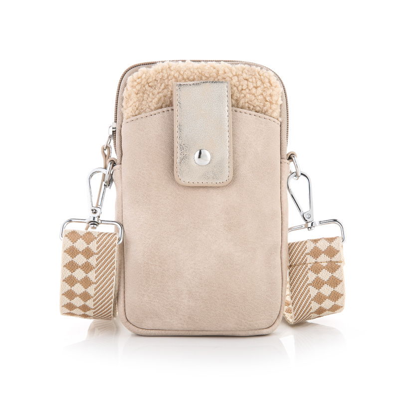 Telefoontasje met teddy kleur beige