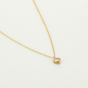 Ketting met zirkonia hartje pink + oorbellen